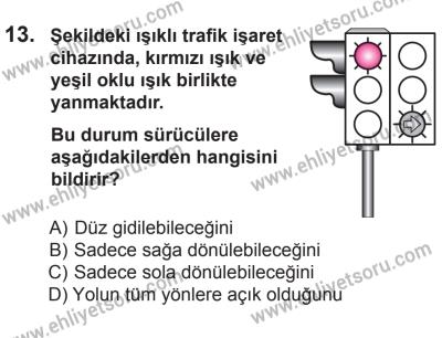 8 Ekim 2016 Tarihli Sürücü Adayları Sınavı N Kitapçığı 1Oturumu 13. Soru