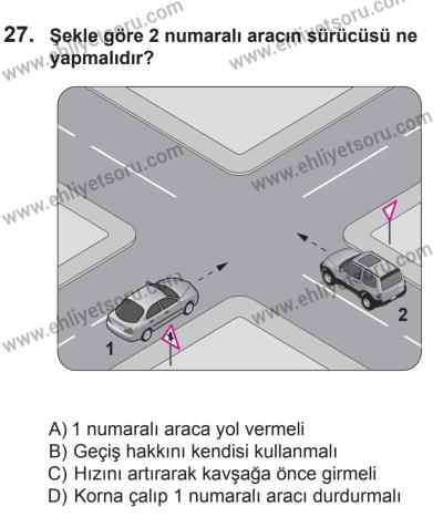 8 Ekim 2016 Tarihli Sürücü Adayları Sınavı N Kitapçığı 1Oturumu 27. Soru