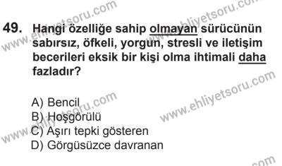 8 Ekim 2016 Tarihli Sürücü Adayları Sınavı N Kitapçığı 1Oturumu 49. Soru