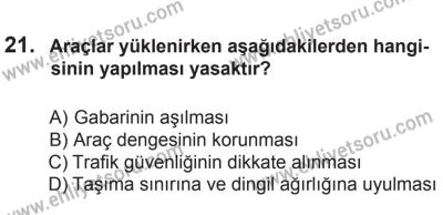 8 Ekim 2016 Tarihli Sürücü Adayları Sınavı N Kitapçığı 2Oturumu 21. Soru