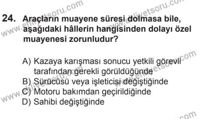8 Ekim 2016 Tarihli Sürücü Adayları Sınavı N Kitapçığı 2Oturumu 24. Soru
