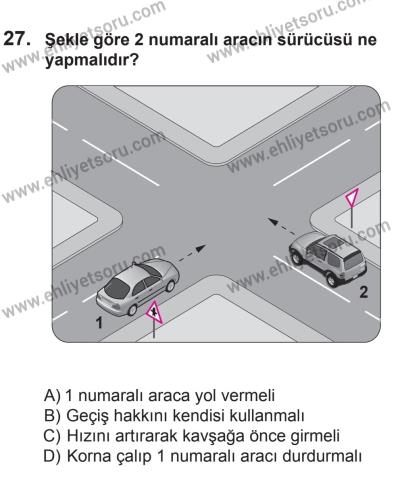 8 Ekim 2016 Tarihli Sürücü Adayları Sınavı N Kitapçığı 2Oturumu 27. Soru