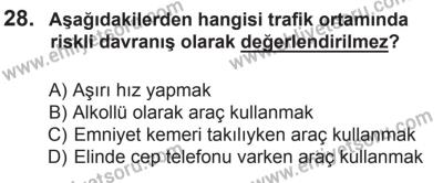 8 Ekim 2016 Tarihli Sürücü Adayları Sınavı N Kitapçığı 2Oturumu 28. Soru