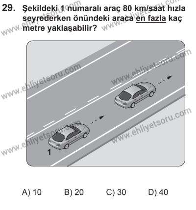 8 Ekim 2016 Tarihli Sürücü Adayları Sınavı N Kitapçığı 2Oturumu 29. Soru