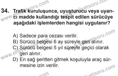 8 Ekim 2016 Tarihli Sürücü Adayları Sınavı N Kitapçığı 2Oturumu 34. Soru