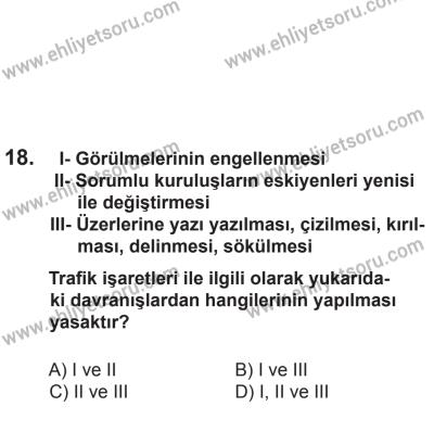 8 Mart 2014 Tarihli Sürücü Adayları Sınavı K Kitapçığı 18. Soru