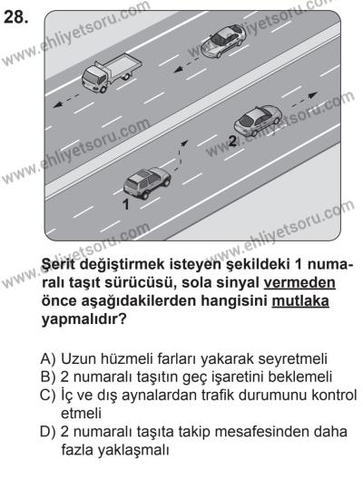 8 Mart 2014 Tarihli Sürücü Adayları Sınavı K Kitapçığı 28. Soru