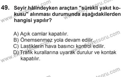 8 Mart 2014 Tarihli Sürücü Adayları Sınavı K Kitapçığı 49. Soru
