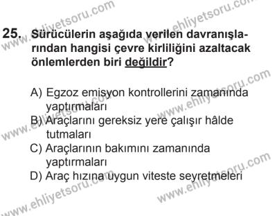 8 Mart 2014 Tarihli Sürücü Adayları Sınavı L Kitapçığı 25. Soru