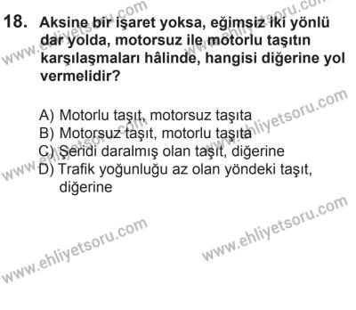 8 Mart 2014 Tarihli Sürücü Adayları Sınavı M Kitapçığı 18. Soru