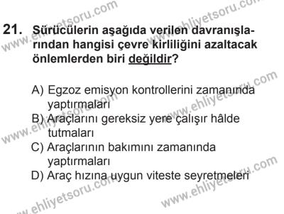 8 Mart 2014 Tarihli Sürücü Adayları Sınavı M Kitapçığı 21. Soru