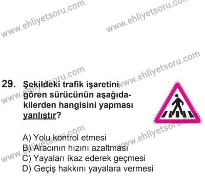 8 Mart 2014 Tarihli Sürücü Adayları Sınavı M Kitapçığı 29. Soru
