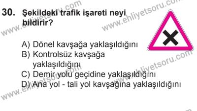 8 Mart 2014 Tarihli Sürücü Adayları Sınavı M Kitapçığı 30. Soru