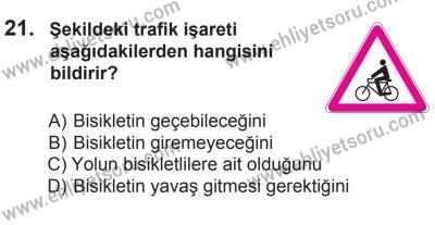 9 Ağustos 2014 Tarihli Sürücü Adayları Sınavı K Kitapçığı 21. Soru