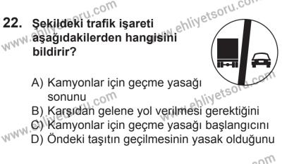 9 Ağustos 2014 Tarihli Sürücü Adayları Sınavı K Kitapçığı 22. Soru