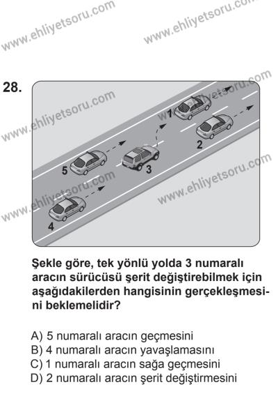 9 Ağustos 2014 Tarihli Sürücü Adayları Sınavı K Kitapçığı 28. Soru