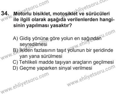9 Ağustos 2014 Tarihli Sürücü Adayları Sınavı K Kitapçığı 34. Soru
