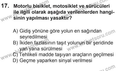 9 Ağustos 2014 Tarihli Sürücü Adayları Sınavı L Kitapçığı 17. Soru