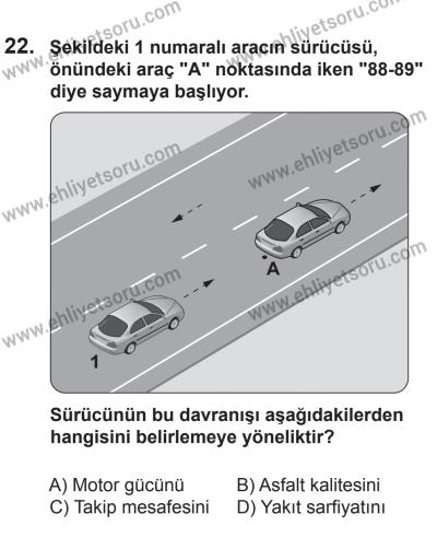 9 Ağustos 2014 Tarihli Sürücü Adayları Sınavı L Kitapçığı 22. Soru