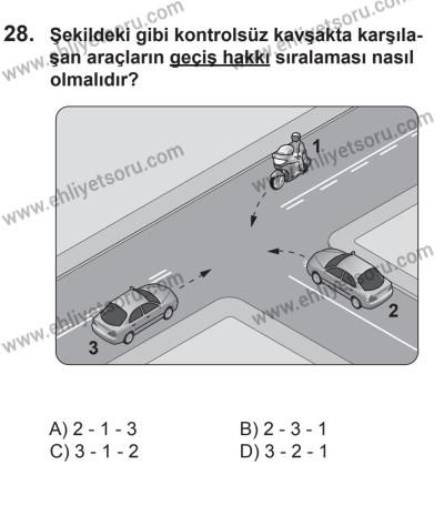 9 Ağustos 2014 Tarihli Sürücü Adayları Sınavı L Kitapçığı 28. Soru