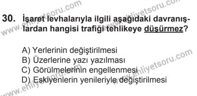 9 Ağustos 2014 Tarihli Sürücü Adayları Sınavı L Kitapçığı 30. Soru
