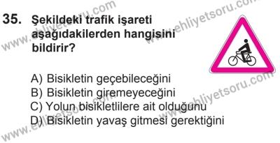 9 Ağustos 2014 Tarihli Sürücü Adayları Sınavı L Kitapçığı 35. Soru