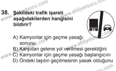 9 Ağustos 2014 Tarihli Sürücü Adayları Sınavı L Kitapçığı 38. Soru