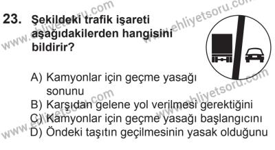 9 Ağustos 2014 Tarihli Sürücü Adayları Sınavı M Kitapçığı 23. Soru