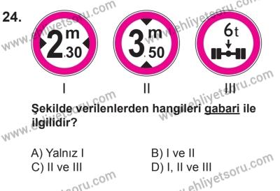 9 Ağustos 2014 Tarihli Sürücü Adayları Sınavı M Kitapçığı 24. Soru