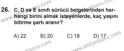 9 Ağustos 2014 Tarihli Sürücü Adayları Sınavı M Kitapçığı 26. Soru
