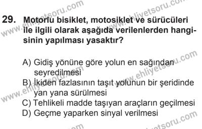 9 Ağustos 2014 Tarihli Sürücü Adayları Sınavı M Kitapçığı 29. Soru