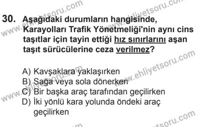 9 Ağustos 2014 Tarihli Sürücü Adayları Sınavı M Kitapçığı 30. Soru
