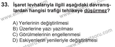 9 Ağustos 2014 Tarihli Sürücü Adayları Sınavı M Kitapçığı 33. Soru