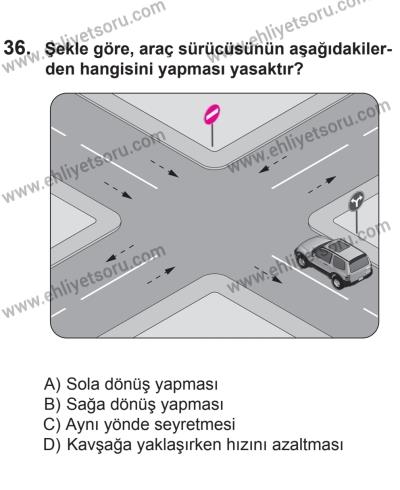 9 Ağustos 2014 Tarihli Sürücü Adayları Sınavı M Kitapçığı 36. Soru