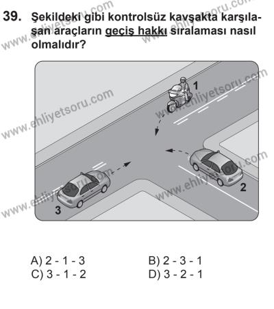 9 Ağustos 2014 Tarihli Sürücü Adayları Sınavı M Kitapçığı 39. Soru