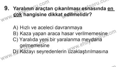 9 Ağustos 2014 Tarihli Sürücü Adayları Sınavı N Kitapçığı 9. Soru