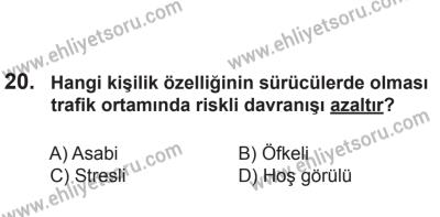 9 Ağustos 2014 Tarihli Sürücü Adayları Sınavı N Kitapçığı 20. Soru