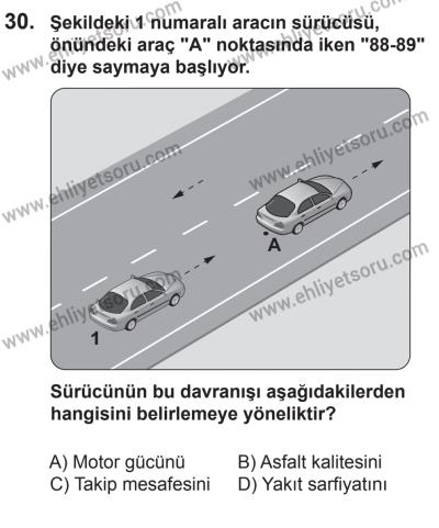 9 Ağustos 2014 Tarihli Sürücü Adayları Sınavı N Kitapçığı 30. Soru