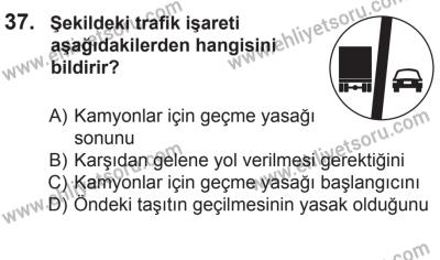 9 Ağustos 2014 Tarihli Sürücü Adayları Sınavı N Kitapçığı 37. Soru